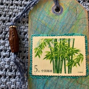 SOLD.  Handmade bookmark. Bamboo stamp.